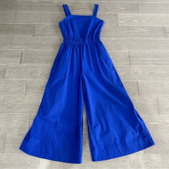 COS Wide Leg Jumpsuit in Brigh Blue Size 4 Smocked Cutout Back Sleeveless Retro - Picture 9 of 16